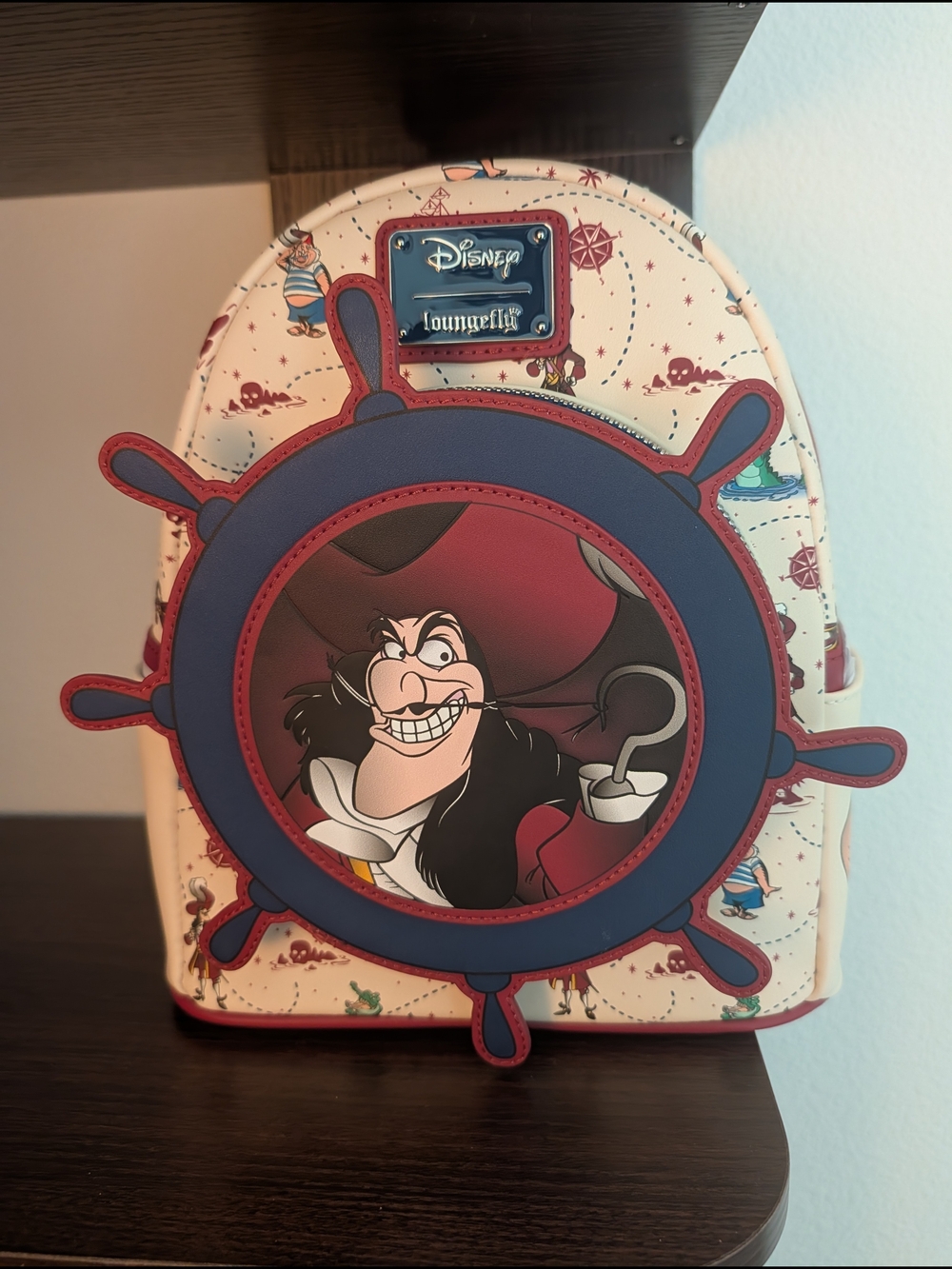 Loungefly Captain Hook Wheel Mini Backpack in Cream, Red & Blue